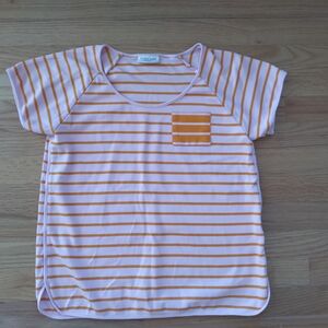 Atlantic Pacific X Lake Pink And Orange Striped Pima Cotton Pocket Tee Small